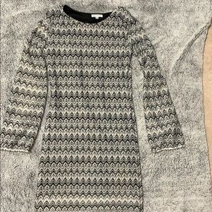 Black, white and gray chevron long sleeve dress